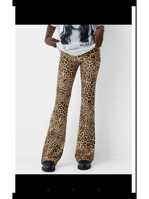 Butik Allbucks Bershka, Leopar Desenli  Esnek Flare Pantolon ABBRS0997