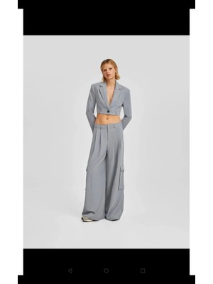 Butik Allbucks Bershka, Çizgili Wide Leg Kumaş Kargo Pantolon ABBRS0943