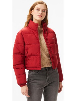 Tommy Hilfiger Jeans Essential Puffer Kadın Kırmızı Mont