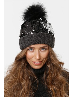 FLORİ Pul Payetli Triko Örme Bere