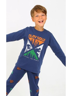 Vitmo Erkek Çocuk Uzun Kollu  Pamuklu Pijama Takımı Play Now Indigo