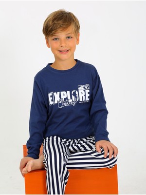 Erkek Çocuk Uzun Kollu %100 Pamuklu Pijama Takımı Explore Indigo