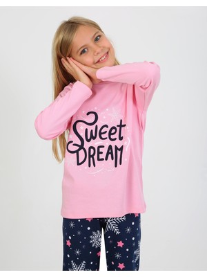 Vitmo Kız Çocuk Uzun Kollu  Pamuklu Pijama Takımı Sweet Winter Koyu Pembe