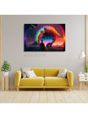 Artarilion Neon Renkler ve Karadelik Görseli Kanvas Tablo Yeni Ev si Salon Tablosu