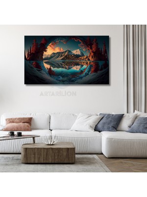 Artarilion Dağ ve Göl Manzarası Kanvas Dijital Baskı Tablo Duvar Dekoru Şık Tasarım Tablo Modeli
