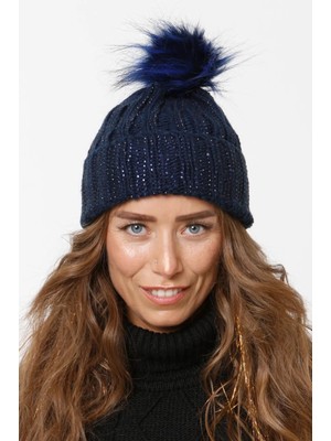 FLORİ Taşlı Katlamalı Ponponlu Örgü Bere