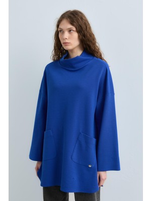 Nihan Cep Detaylı Oversize Tunik  Saks