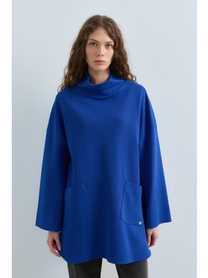 Nihan Cep Detaylı Oversize Tunik  Saks