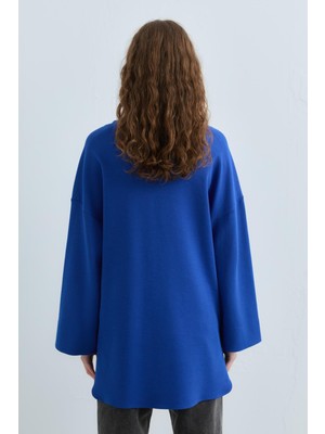 Nihan Cep Detaylı Oversize Tunik  Saks