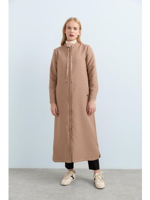 Nihan Ince Kapitone Bağcık Detaylı Pardesü  Vizon