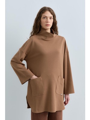 Nihan Cep Detaylı Oversize Tunik  Camel