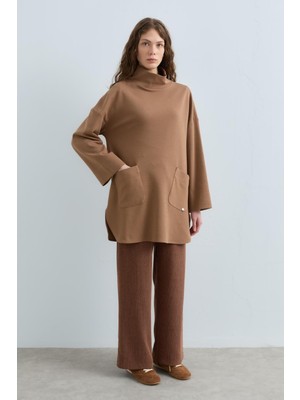 Nihan Cep Detaylı Oversize Tunik  Camel