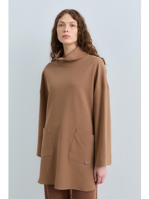 Nihan Cep Detaylı Oversize Tunik  Camel