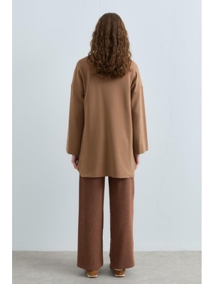 Nihan Cep Detaylı Oversize Tunik  Camel