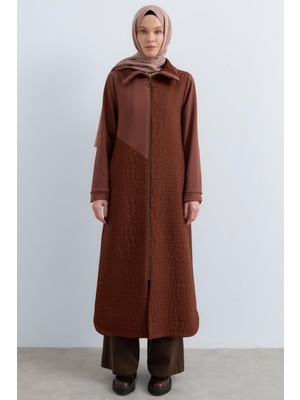 Nihan Ince Kapitone Örme Garnili Pardesü  Kahve