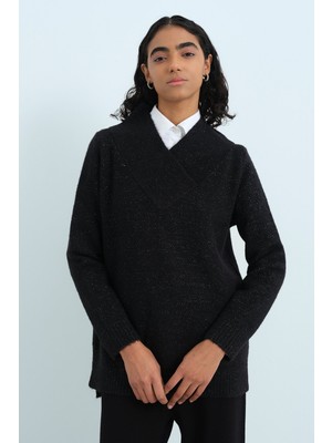 Nihan V Yaka Triko Tunik  Siyah