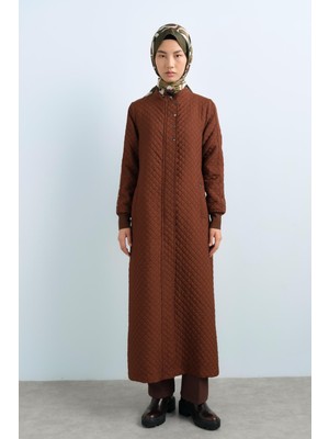 Nihan Ince Kapitone Çıt Çıt Detaylı Ribanalı Pardesü  Kahve