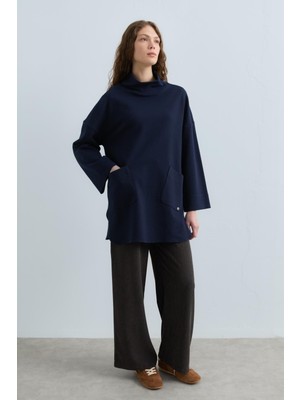 Nihan Cep Detaylı Oversize Tunik  Lacivert