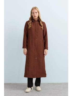 Nihan Ince Kapitone Cep Detaylı Spor Kap  Kahve