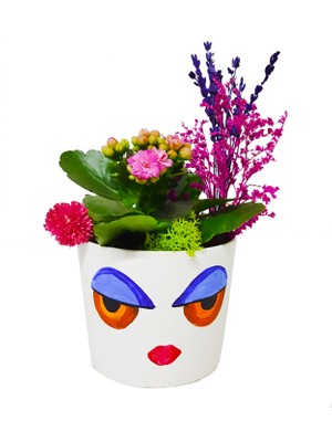 Çiçek Seli Dolly Kalanchoe & Yüz Figürlü Seramik Beyaz Saksıda Kalanşo Canlı Bitki Hediye Çiçek Tasarımı