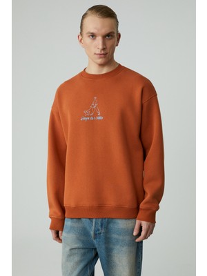 Mınty Erkek Yuvarlak Yaka 3 Iplik Turuncu Sweatshirt