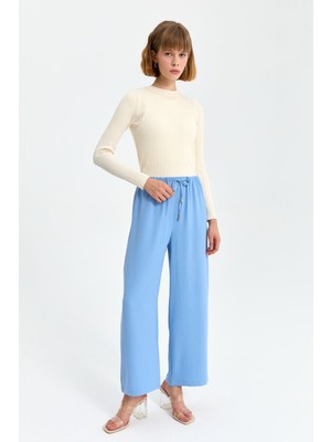 Nihan Beli Lastikli Bol Paça Pantolon  Açık Mavi