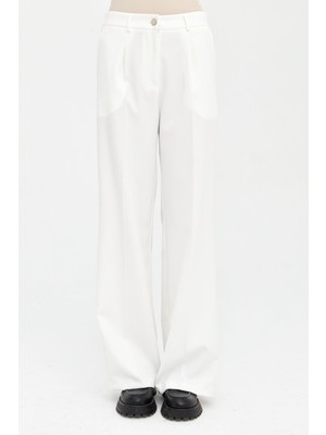 Nihan Tek Pile Yüksek Bel Palazzo Pantolon  Ekru