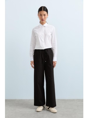 Nihan Beli Lastikli  Bol Paça Pantolon  Siyah