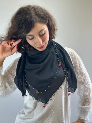 Boncuk Işleme El Oyası Eşarp Şal Fular 100X100 cm