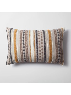 Fineroom Living Nomad - Çizgili Çok Renkli Keten Dekoratif Kırlent 40  x  60 - Hardal (Ic Yastık Dahil)