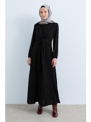 Nihan Beli Drape Detaylı Şık Elbise  Siyah