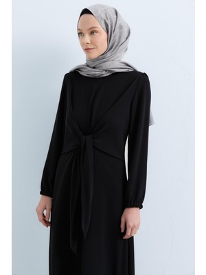 Nihan Beli Drape Detaylı Şık Elbise  Siyah