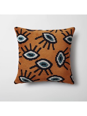 Fineroom Living Yonobi - Göz Desenli Kırlent 45 x 45 - Turuncu (Ic Yastık Dahil)