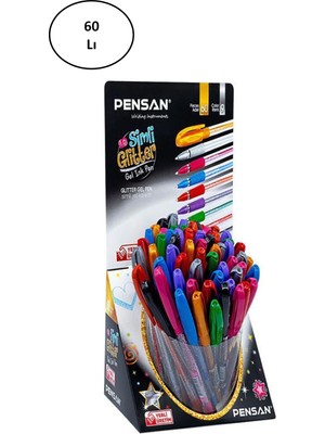 Pensan Glitter Simli Tükenmez Kalem Jel 1.0 mm Karışık (60 Lı Paket)