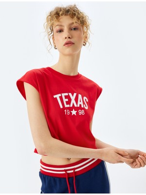 Koton Slogan Baskılı Kolsuz Crop Bisiklet Yaka Tişört