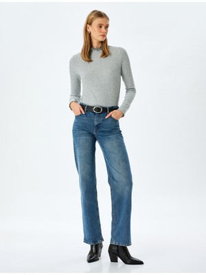 Koton Fırfırlı Dik Yaka Uzun Kollu Slim Fit Basic Tişört