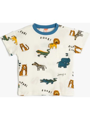 Koton Tişört Hayvanlar Baskılı Kısa Kollu Bisiklet Yaka Pamuklu