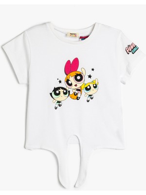 Koton Powerpuff Girls Tişört Lisanslı Beli Bağlamalı Kısa Kollu Bisiklet Yaka Pamuklu