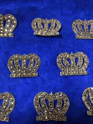 Hasyılmaz Kristal Sarı Taşlı Taç 6x4,5 cm - Şapka Kıyafet Taşlı Aksesuar