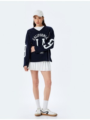 Koton Kolej Baskılı V Yaka Uzun Kollu Oversize Sweatshirt