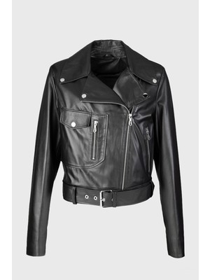 Valmenti Kadın Siyah Hakiki Deri Deri Mont 616 3934 Bn Derımont Y24