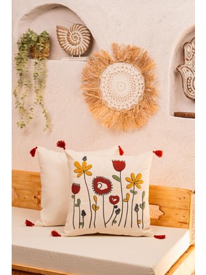 Felluci Textile Punch Nakışlı Kırlent Gelincik 43x43 2Adet