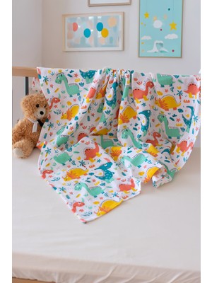 Umaygroup % 100 Pamuk Elit Müslin - Dijital Baskı Çift Katlı Bebek Battaniye April Dino