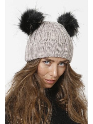 FLORİ Katlamalı Çift Ponpon Örgü Bere