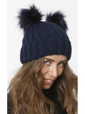 Katlamalı Çift Ponpon Örgü Bere