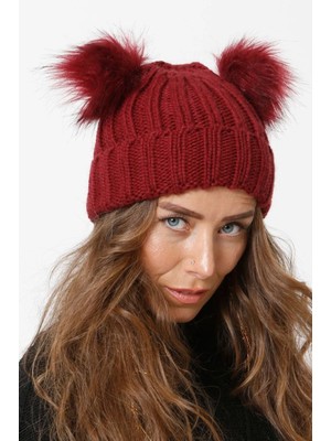 Katlamalı Çift Ponpon Örgü Bere