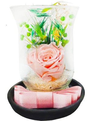 Çiçek Seli Kadeh Cam Vazoda Pembe Solmayan Gül & Sevgiliye, Anneye Özel Hediye Aşk Home 15 cm Ekvator Gülü