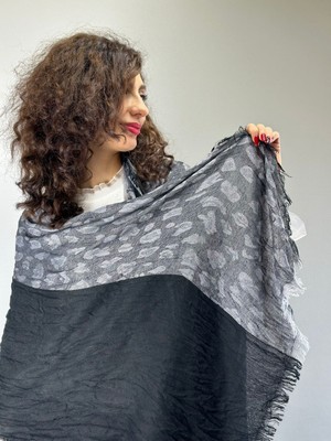 Gri Siyah Desenli Fular Şal Unisex 180X65 cm
