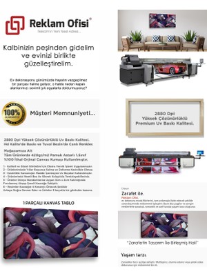 Reklam Ofisi Flamingo Temalı, Yaprak Desenli Dekoratif Premium Kanvas Tablo