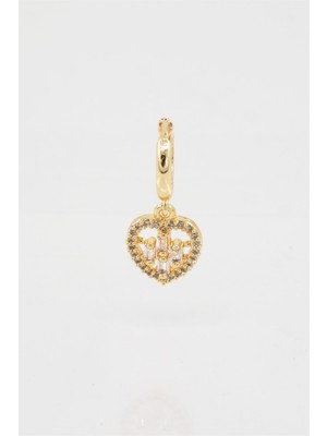 By Zeyna Aksesuar Kadın Kendi Tarzını Oluştur Baget Zirkon Taşlı Kalp Figürlü 1 Adet Küpe